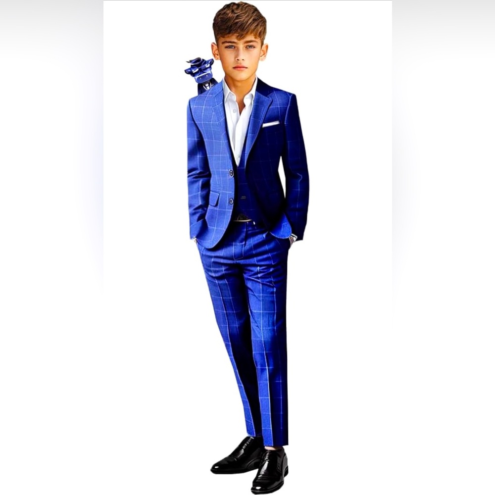 Classic Boys' Royal Blue Windowpane 3-Piece Suit Set